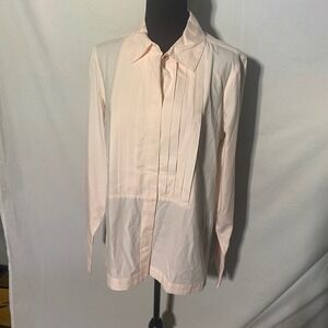 Derek Lam 10 Crosby Pink Pleated Front Long Sleeve Button Up Shirt Womens Size L